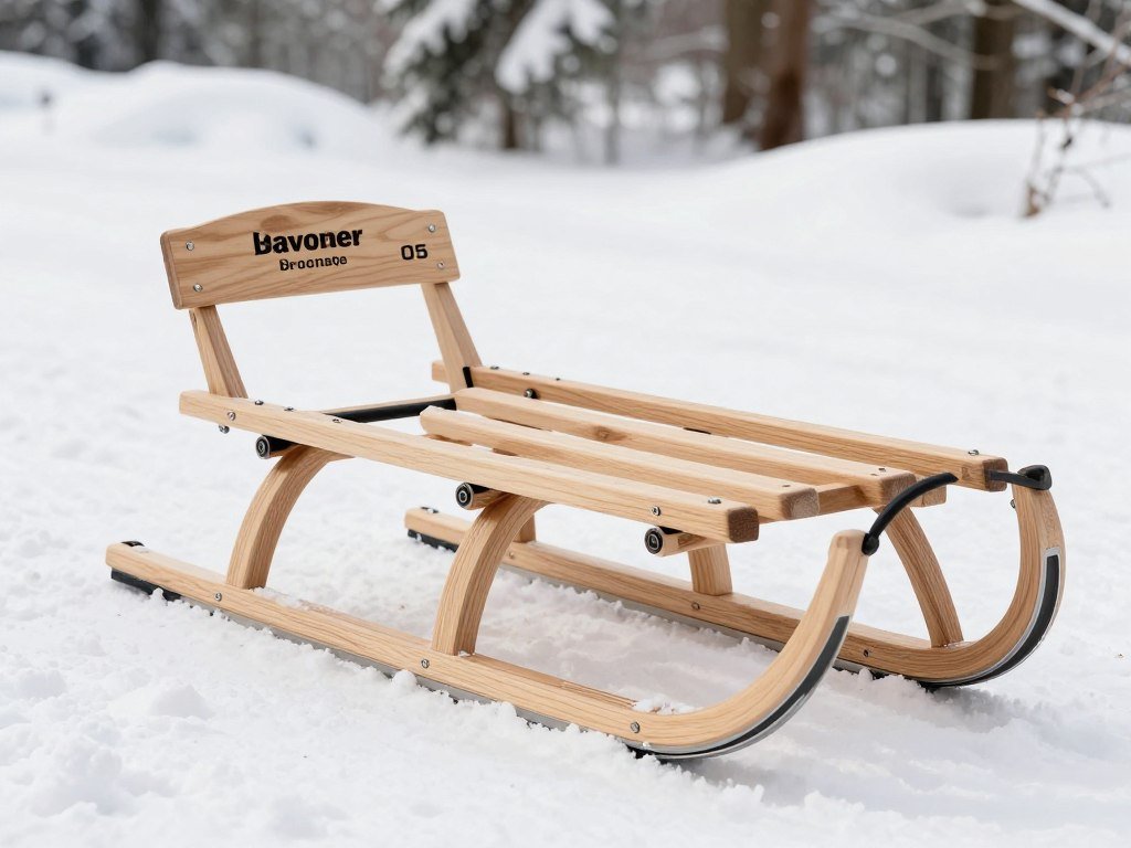 KS-Direkt Davoser Holzschlitten 110 cm mit optionaler Lehne im Schnee